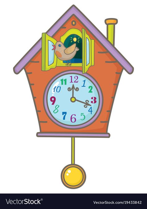 Cuckoo clock Royalty Free Vector Image ... Wall Clock Drawing, Clock Drawing, Clock Vector, Clock Drawings, An Open Window, Cuckoo Clocks, Circular Art, Cartoon House, Circle Drawing