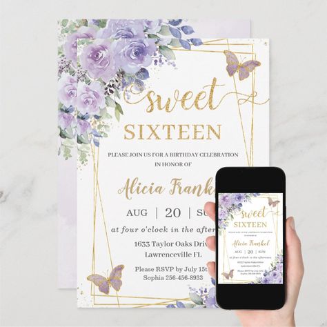 Lilac Sweet 16, Rapunzel Sweet 16, Birthday Sweet 16, 16 Invitations, Butterfly Invitations, Sweet 16 Party, Sweet Sixteen Invitations, Sweet 16 Invitations, Sweet 16 Parties