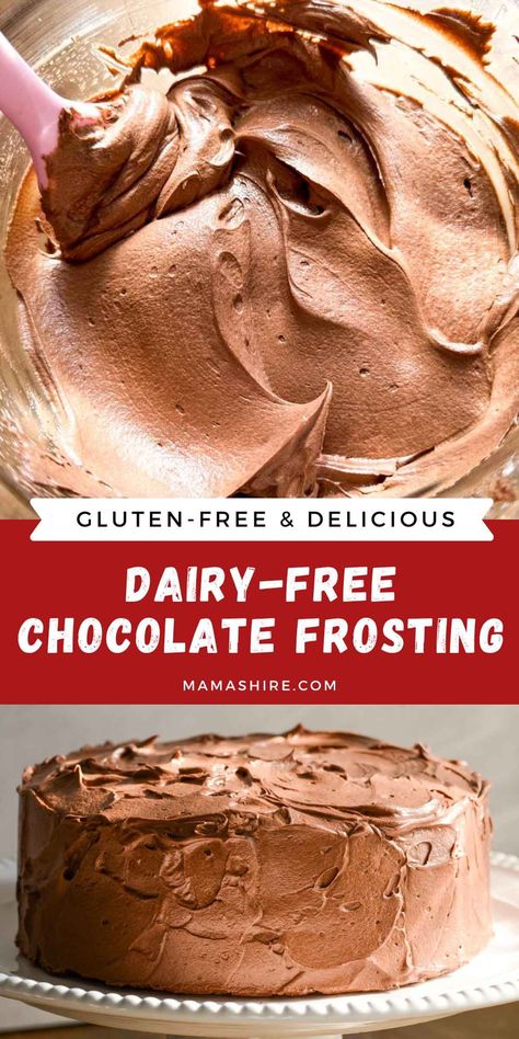 This dairy-free chocolate frosting recipe is not only delicious but it’s easy to make as well. It makes a delicious frosting for cakes and cupcakes. This recipe makes enough frosting to frost a double-layer 8-inch or 9-inch cake or two dozen cupcakes. Dairy And Gluten Free Chocolate Cake, Gluten Free Dairy Free Icing, Lactose Free Icing, Gluten Free Dairy Free Frosting, Dairy Free Cake Frosting, Gluten Free Frosting Recipe, Gluten Free Desserts Cake, Gluten Free Dairy Free Cake, Dairy Free Chocolate Frosting