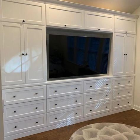 Built In Shelves Bedroom Wall Units, Bedroom Wall Units Master, Built In Entertainment Center Bedroom, Built In Wall Dresser, Dresser Built Into Wall, Bedroom Wall Units Built Ins Drawers, Closet Entertainment Center, Full Wall Built Ins, Built In Dresser In Bedroom Master Suite