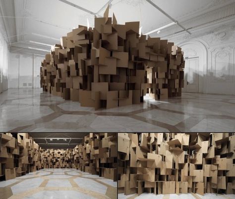 zhz Cardboard Room Divider, Contemporary Art Installation, Inspiring Architecture, Sound Sculpture, Paper Installation, Sound Installation, Sound Art, Cardboard Art, Collaborative Art