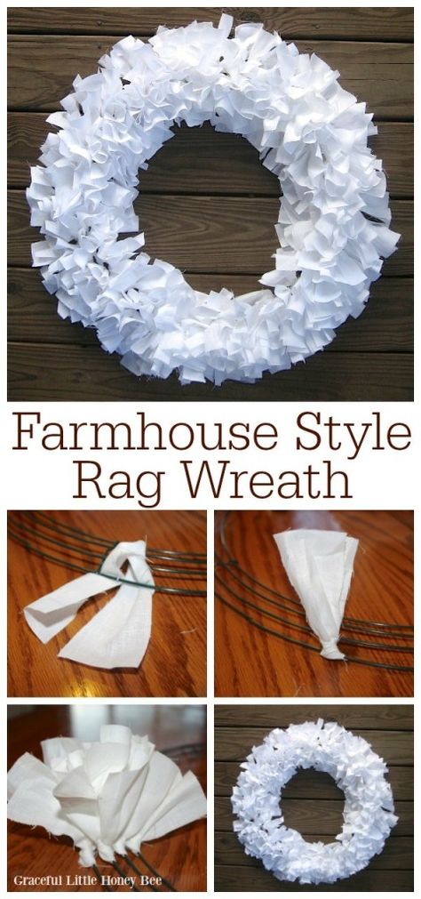 Diy Wreaths Easy, Rag Wreath Tutorial, Rag Wreaths, Homeschool Fun, Diy Farmhouse Style, Easy Diy Wreaths, Rain Barrels, Simple Farmhouse, Wreath Project