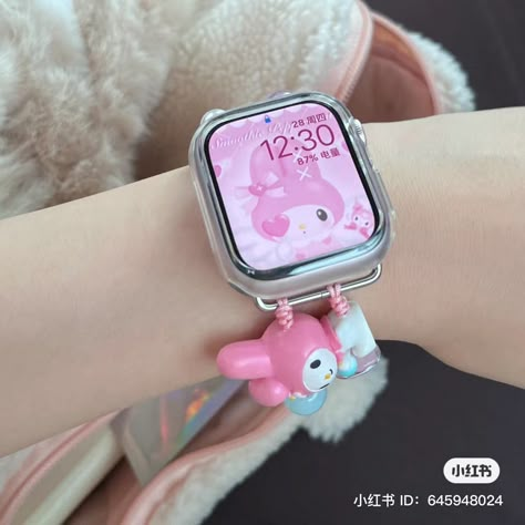 Cute Digital Watch, Cute Watches Digital, Kawaii Apple Watch Face, Hello Kitty Apple Watch, Sanrio Apple Watch, Kawaii Smart Watch, Sanrio Electronics, Cute Kawaii Outfits, Handmade Fabric Bags