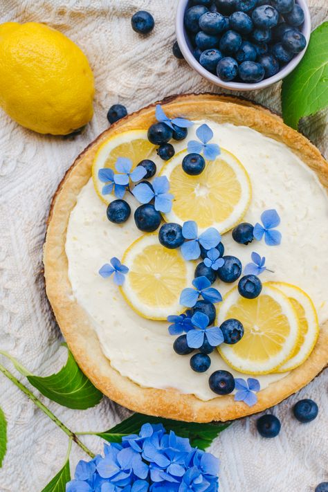 Lemon Blueberry Cheese Tart - Radiant Rachels Lemon Pie Aesthetic, Blueberry Cheese Tart, Blueberry Cheese Pie, Bake Cheese Tart, Vegetarian Pie, Blueberry Season, Blueberry Tart, Cheese Tart, Baked Pie Crust