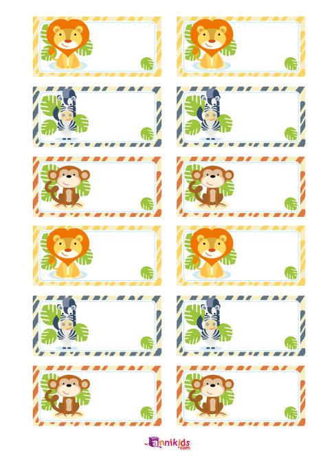 Printables Jungle à imprimer (gratuit) - Annikids, le blog School Labels Printables, School Stickers Labels, Cubby Tags, Jungle Theme Classroom, Crochet Doll Clothes Free Pattern, Safari Baby Animals, Safari Birthday Party, Barbie Theme, Labels Printables Free