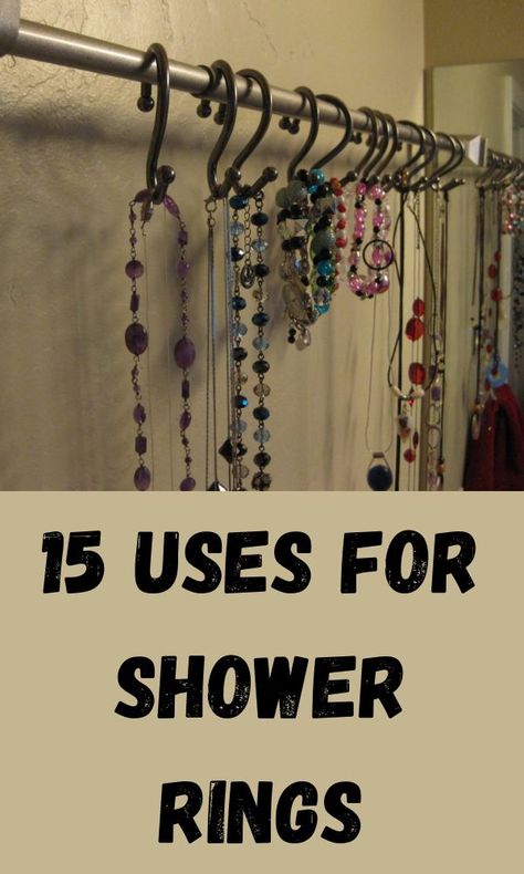 Do you know of any other great uses for shower rings? Shower Curtain Hooks Ideas Diy, Shower Hooks Ideas, Plant Wall Diy, Cool Headboards, Living Room Rug Placement, Diy Shower Curtain, Hanging Scarves, Shower Puff, Shower Rings