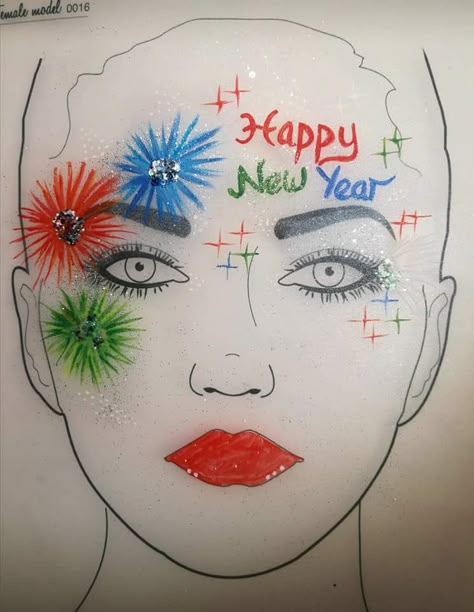 New Year’s Eve Face Painting, New Year’s Eve Face Paint, New Years Eve Face Paint, New Years Face Paint, Face Paint Designs, Make Up Halloween, New Year's Makeup, Face Paint Ideas, Happy New Years Eve