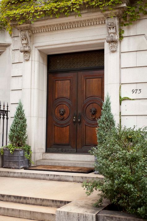 Country English Decor, New York Townhouse, Front Entry Door, Brick Steps, Glamorous Interiors, Beautiful Front Doors, Interior Design Portfolios, Wooden Front Door Design, Safety Door