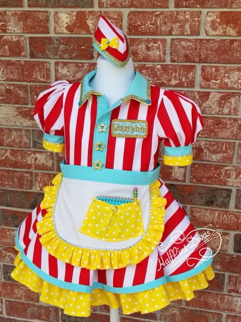 Car Hop Costume, Ooc Pageant Wear, Pageant Ooc Ideas, Halloween Fancy Dress Kids, Popcorn Costume, Pageant Ooc, Soda Jerk, Neon Candy, Car Hop