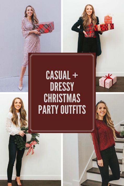 Do you need some ideas for Christmas party outfits this season? Here are a bunch of great Christmas outfit ideas from dressy to casual! Festive Casual Attire Holiday Parties, What To Wear To A Christmas Party Casual, Work Xmas Party Outfit Casual, Business Casual Outfits Christmas Party, What To Wear To Work Christmas Party, Christmas Outfits 2022 Women, Christmas Party Casual Outfit, Christmas Outfit 2022 Women, Casual Xmas Outfits