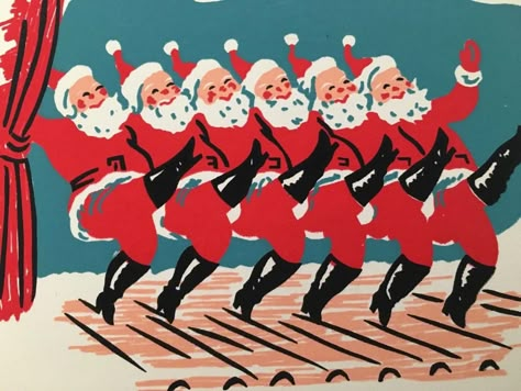 Dancing Vintage, Christmas Hanging Baskets, Christmas Dancing, Chorus Line, Vintage Christmas Card, Vintage Christmas Images, 카드 디자인, Mid Century Christmas, Christmas Illustrations