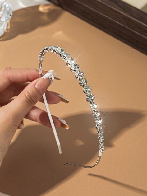 1pc Women's Shiny Rhinestone Simple And Fashionable Alloy Headband, Suitable For Daily Wear Elegant Tiaras Elegant Rhinestone Headband Hair Accessory, Adjustable Rhinestone Headband For Wedding, Adjustable Rhinestone Jewelry Headband, Elegant Rhinestone Headband, Silver Rhinestone Headband, Hair Accessories For Women, Hair Accessories Headbands, Tiara, Apparel Accessories