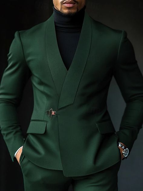 Dark Green Men's Wedding Party Christmas Suits Solid Colored 2 Piece Fashion Business Formal Standard Fit 2024 2024 - $109.99 Green Blazer Outfit Men Wedding, Christmas Suits For Men, Blazer Outfits Men Wedding, Green Blazer Outfit Men, Dark Green Suit Men, Green Blazer Outfit, Green Suit Men, Formal Suits Men, Christmas Suit