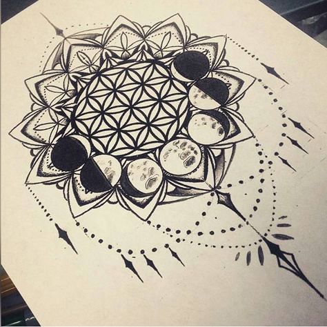 Moon Mandala ✖• P i n t e r e s t • @airihouston •✖ Moon Mandala, Kunst Tattoos, Tattoo Mandala, Tattoo Trend, Geometry Tattoo, Mandala Tattoo Design, Arte Inspo, Mötley Crüe, Design Tattoo