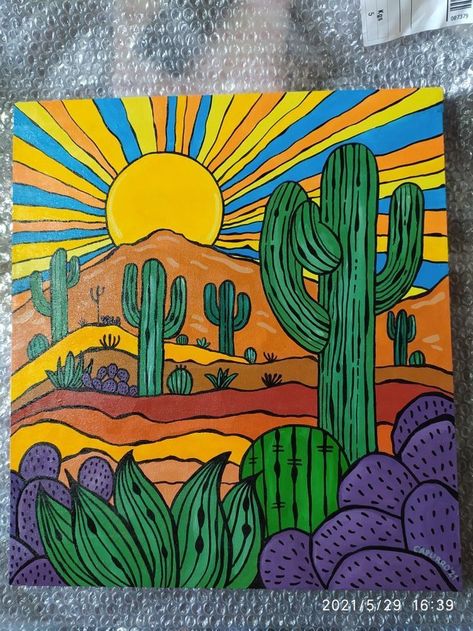 Drawing Ideas Mexican Culture, Mexican Artwork Paintings, Illustration Marker Art, Paiting Aesthetic Easy, Mexican Canvas Painting, Marker Art Simple, Cactus Drawings, Mexican Drawings, Paint Marker Art