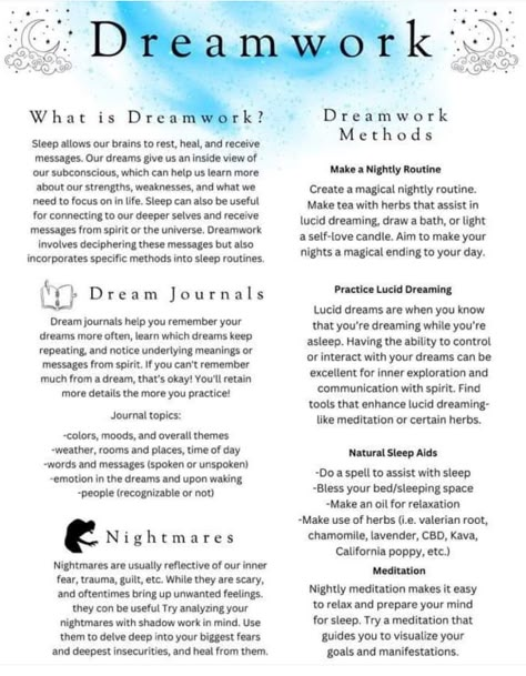 Dreams Witchcraft, Good Dreams Spell, Witchcraft Dreams, Wicca Affirmations, Dream Magick Witchcraft, Dream Work Witchcraft, Dream Witchcraft, Shadow Work Witchcraft, Dream Of Me Spell