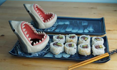 Jaws Shark Sushi Plate Pottery Sushi Set, Ceramic Sushi Set, Shark Plate, Sushi Platte, Sushi Plates, Sushi Set, Sushi Plate, White Sharks, Clay Ceramics