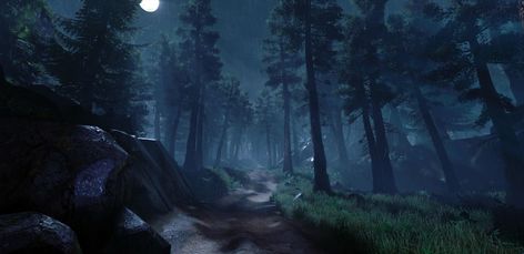 ArtStation - Night Forest, Plawius. Play with us Spooky Woods, Lowpoly 3d, Forest At Night, Forest Drawing, Episode Interactive Backgrounds, Sky Anime, 3d Environment, Anime City, Fantasy Background