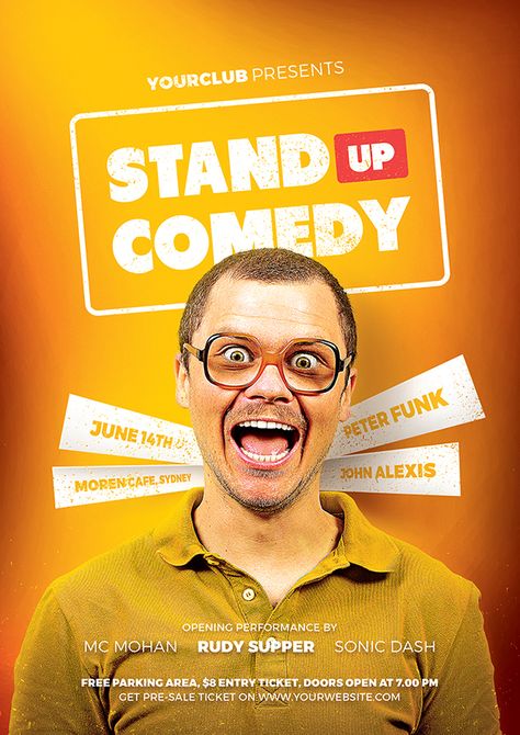 Comedy Poster Projects | Photos, videos, logos, illustrations and branding on Behance Comedy Poster, Photoshop Flyer Template, Stand Up Show, Poster Template Free, Free Psd Flyer Templates, Youtube Banner Template, Swim Meet, Free Flyer Templates, Event Poster Design