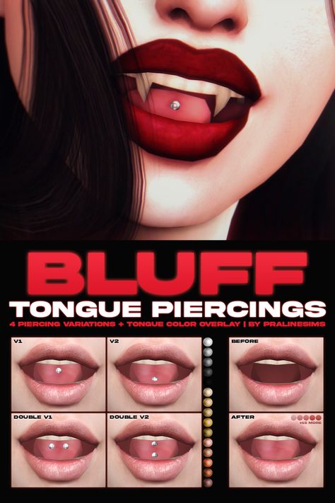 BLUFF Tongue Piercings | Pralinesims on Patreon The Sims 4 Cc Piercing Septum Maxis Match, Pig Tails Sims 4 Cc, Sims 4 Cc Teeth Gap, Sims 4 Cc Red And Black Hair, Sims 44 Cc Accesories, Sims 4 Smiley Piercing, Sims 4 Facial Piercings, Sims 4 Tongue Piercing, Ts4 Jewelry Cc Patreon