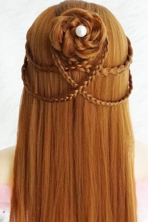 Fantasy Hairstyles Princesses, Hairstyle For Girl, Ladies Hair Styles, Hairstyle Latest, Half Up Do, Flower Braid, Hair Style Girl, Hairstyle For Wedding, Hairstyle Girl