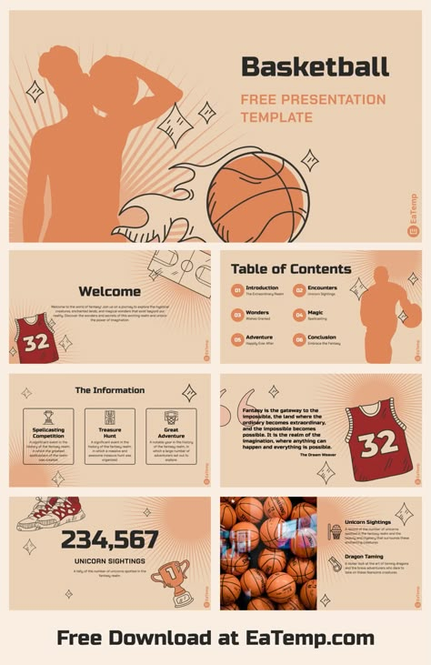 Basketball Powerpoint Presentation Template - Free PowerPoint Templates, Google Slides, Figma Deck And Resume Basketball Powerpoint Background, Sports Ppt Template, Basketball Presentation, Slide Design Presentation, Sports Presentation, Mind Mapping Ideas Creative Design, Template Yearbook, Presentation Aesthetic, Power Point Theme