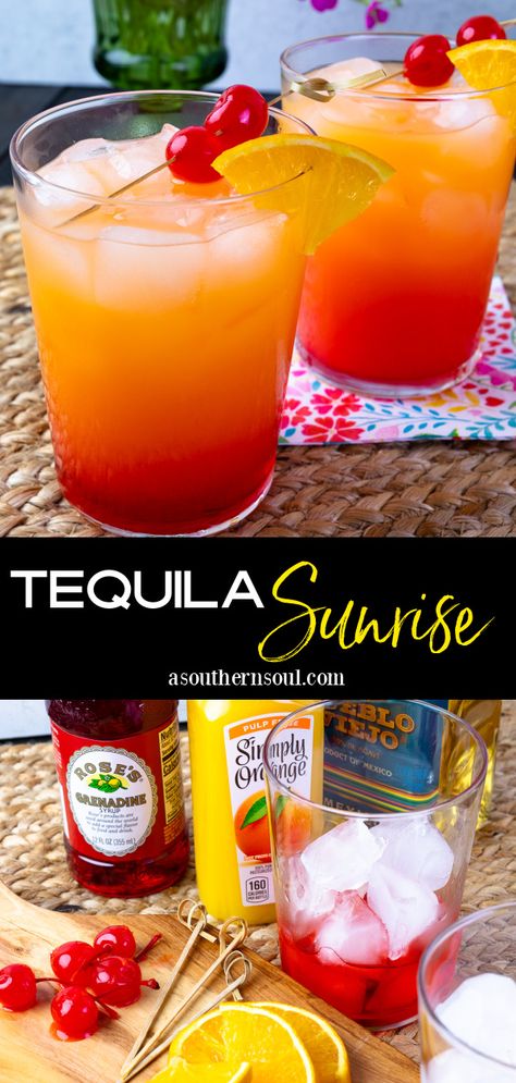 Tequila Sunrise Margarita Recipe, Citrus Tequila Drinks, Modelo Sunrise Drink, Sunrise Tequila Recipe, Sunset Margarita Recipe, Tailgate Alcoholic Drinks, Taco Tuesday Drink Ideas, Mexican Sunrise Drink, Sunrise Drink Recipes