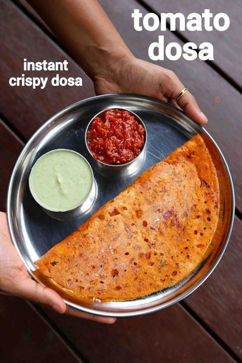 tomato dosa recipe | instant thakkali dosai | tomato dosai Quinoa Chips, Instant Dosa Recipe, Dosa Recipes, Hebbars Kitchen, Instant Breakfast Recipe, South Indian Breakfast Recipes, South Indian Breakfast, Desi Street Food, Indian Breakfast Recipes