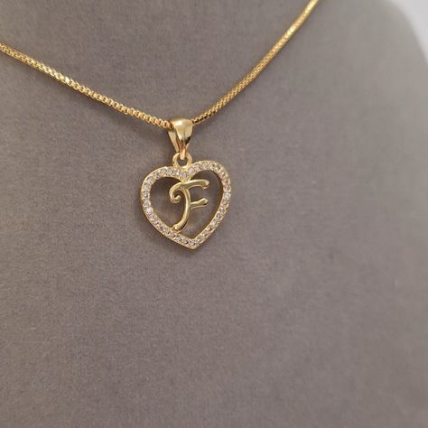 14kt Gold-Filled 5a Stones Very High Quality Initial Necklace. Perfect Gift For You Or Your Loved Ones. F Necklace, Couple Initial Necklace, Heart Shaped Diamond Necklace, F Initial, Heart Shape Necklace, Couples Initials, Initials Necklace, Geometric Stone, Turquoise Statement Necklace