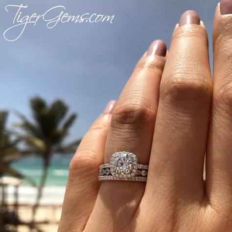 Square Ring With Wedding Band, Marquise Eternity Band, Square Wedding Rings, Square Halo Ring, Square Halo Engagement Rings, Big Wedding Rings, Square Engagement Rings, Square Diamond Rings, Pretty Engagement Rings