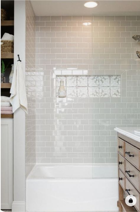 Bad Inspiration, Hall Bathroom, Bathroom Tub, Bathroom Remodel Shower, Subway Tiles, Tub Shower Combo, Upstairs Bathrooms, Shower Remodel, Bathroom Renos