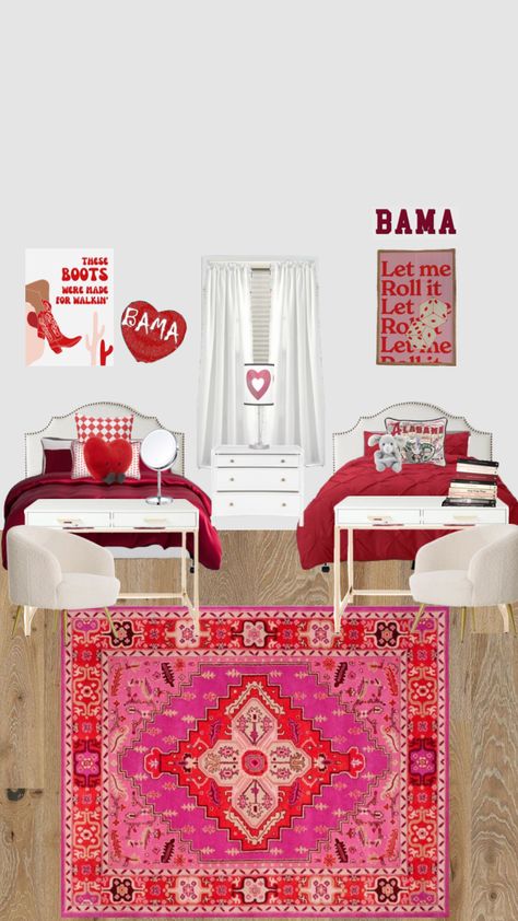 U of Alabama dorm #dormdecor #bama #bamauniversity Bama Dorm, Bama Gameday, Freshman Dorm, University Dorms, Sorority Rush, Dorm Room Inspiration, Dream College, University Of Alabama, College Dorm