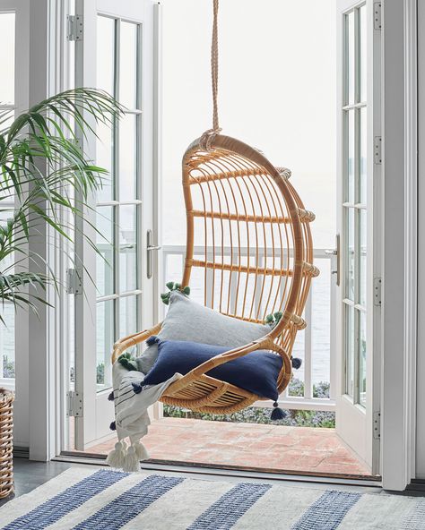 Hanging Chairs Are the New Decorating Staple Hanging Rattan Chair, Hanging Chair Indoor, Indoor Swing Chair, Macrame Hanging Chair, Hanging Rattan, Hanging Chair Outdoor, Indoor Swing, Unique Chair, Garden Swing