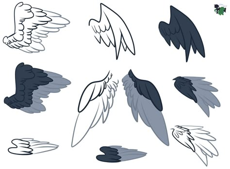 Base Drawing With Wings, Fluffy Wings Drawing Reference, Small Wings Drawing Reference, Mlp Wing Reference, Cartoon Wings Drawing, Spikes Drawing Reference, Mlp Wings Reference, Wings Closed Drawing, Folded Angel Wings Drawing Reference