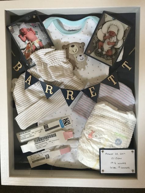 Baby Shadow Box Boy, Baby Memory Ideas, Baby Shadow Box Ideas, Boy Shadow, Baby Memorabilia, Baby Shadow Box, Memory Ideas, Baby Girls Room, Memory Boxes