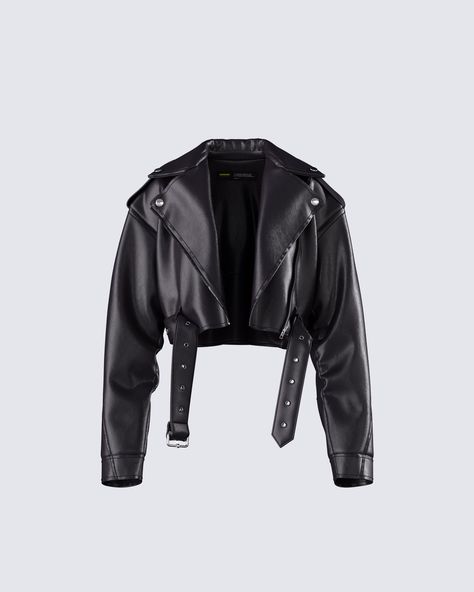 They’ll be begging for a ride when you wear this vintage black cropped jacket 😏 With a motorcycle style design, this piece complete with shiny nickel hardware, a removable waist belt, and epaulettes on the shoulders for a look that will edge them on 🖤 Black Leather Jacket Png, Black Leather Jacket Women, Asics Fashion, Coat Outfit Casual, Black Cropped Jacket, Ivory Maxi Dress, Seize The Moment, Cropped Moto Jacket, Womens Black Leather Jacket