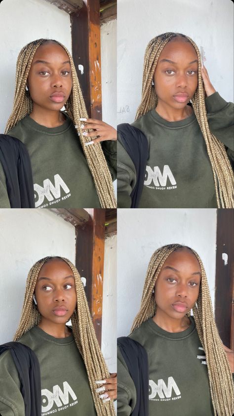 613 Large Knotless Braids, Honey Blonde Braids On Dark Skin, Blonde Braids On Black Women, Braids For Dark Skin Women, Braids For Black Women Blonde, Blonde Braids Dark Skin, Blonde Braids On Dark Skin, Blonde Braids Black Women Dark Skin, Blond Braids Black Women