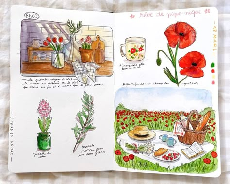 Laura Pasquet on Instagram: “Deux jours en Mars 🌞🌷✨ J’ai commencé ce nouveau carnet @moleskine et je dois dire que ce format m’inspire beaucoup ! Je dessine des moments…” Traveling Sketch, Moleskine Sketchbook, Colored Pencil Tutorial, Oil Pastel Paintings, Sketchbook Drawings, Oil Pastel Art, Travel Sketches, Interactive Art, Art Et Illustration