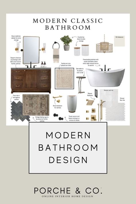 Modern Traditional Mood Board, Bathroom Mood Boards, Modern Classic Bathroom Design, Modern Classic Bathroom, Bathroom Mood Board, Classic Bathroom Design, Vintage Bathroom Decor, Modern Bathroom Interior, Ideas For Bathroom