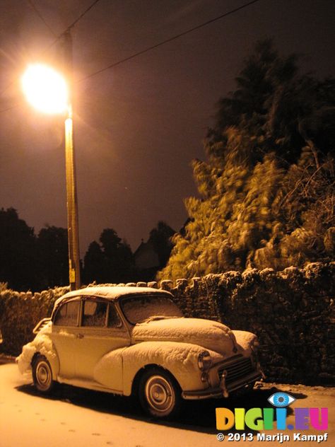 Old car covered in snow parked under street light; Llantwit Major Cars In The Snow Wallpaper, Snow Under Street Light, Snowy Car Ride, Snowy Streets At Night, Street Lamp In The Fog At Night, Photo Pin, Snowy Day, Street Light, Photography Website