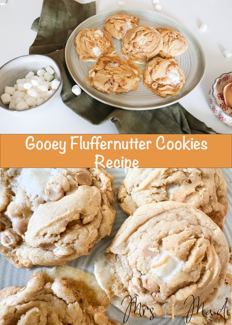 Fluffernutter cookies, combining the rich, creamy goodness of double peanut butter with the gooey sweetness of marshmallows #fluffernutter #cookies #recipe #mrsmadi Fluffernutter Cookies, Fluffer Nutter, Cake Bars, Oatmeal Raisin, Cookies Recipe, Cookie Bars, Butter Cookies, Marshmallows, Just Desserts