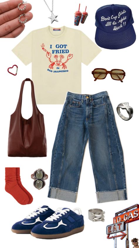 Road Trip Outfit Ideas Casual, Summer Road Trip Outfit Casual, Quirky Cool Outfits, Quirky Spring Outfits, Road Trip Outfit Aesthetic, Cute Quirky Outfits, Casual Road Trip Outfit, Road Trip Outfit Summer Casual Comfy, Road Trip Aesthetic Outfit