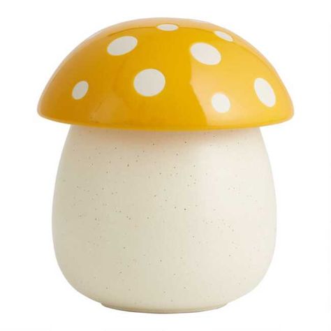 Yellow Ceramic Mushroom Cookie Jar | World Market Mushroom Cookies, Yellow Mushroom, Ceramic Cookie Jar, Yellow Ceramics, Glass Food Storage, Storage Canisters, Treat Jars, Kitchen Gift, World Market