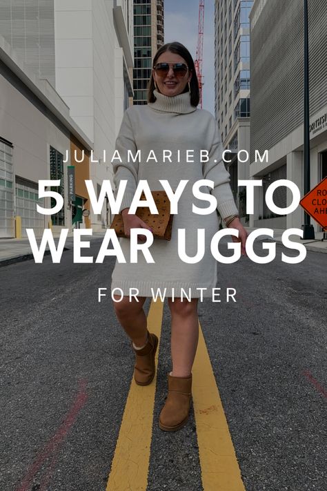 5 WAYS TO WEAR UGG BOOTS FOR WINTER: THE RULE OF 5 Ugh Boots Outfit Winter, Short Ugg Boots Outfit, How To Style Ugg Boots, How To Wear Ugg Boots, Ugg Boot Outfits, How To Wear Uggs, Uggs Outfit Winter, Ugg Boots Outfit Winter, Ugg Mini Boots