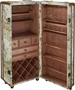 Amazon.com: Design Toscano Italian-Style World Map Cocktail Bar Steamer Trunk, 49.5 Inch, full color : Home & Kitchen Diy Bar Shelf Ideas, Diy Bar Shelves, Globe Bar Cart, Bar Shelf Ideas, Wicker Trunk, Wooden Trunks, Bar Shelf, Glassware Storage, Storage Trunks