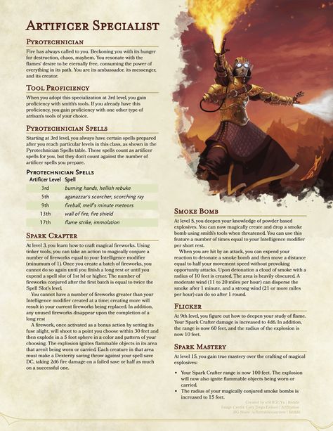 Artificer Homebrew 5e, Dnd Homebrew Classes 5e Artificer, Dnd 5e Homebrew Artificer Subclasses, Artificer Subclass 5e, Artificer Spells, Artificer 5e, Artificer Specialist, Artificer Homebrew, Dnd Homebrew Classes 5e