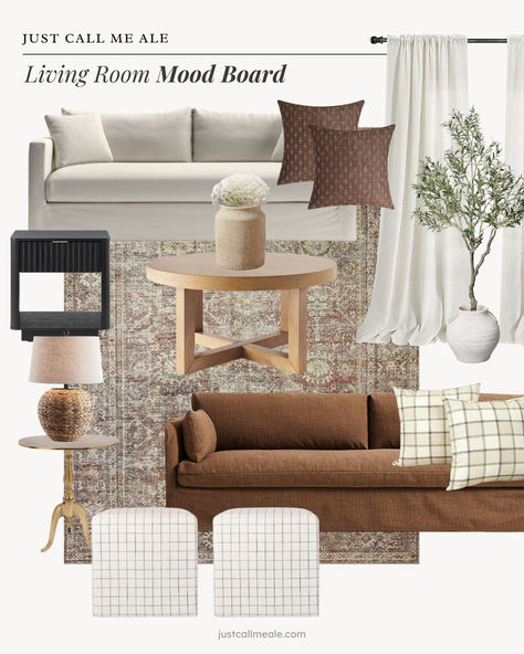 With the recent mood board I did for the kitchen, I realized how much I enjoy designing spaces and shopping for my house. So I’ve decided to make a mood board for every room of my house, including the living room of course. Mood Board For Living Room, Living Room Vision Board, Modern Living Room Mood Board, Apartment Mood Board, Mood Boards Interior Design, Home Mood Board, Make A Mood Board, Living Room Design Board, Living Room Mood Board