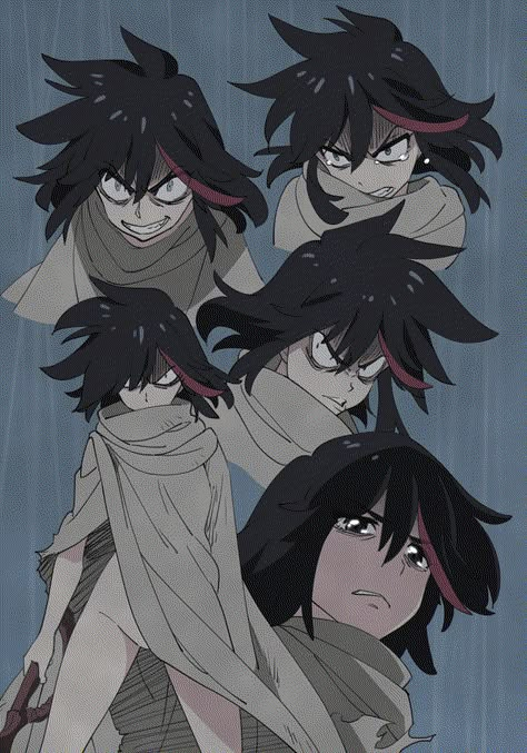 angry black_hair cloak grin highres kill_la_kill matoi_ryuuko messy_hair multicolored_hair naked_cloak o-nashi_neko rain sad scissor_blade short_hair smile streaked_hair tears Ryuuko Matoi, Kill La Kill Cosplay, Streaked Hair, Kill A Kill, Kill La Kill Art, Ryuko Matoi, Multicolored Hair, Kill La Kill, Messy Hair