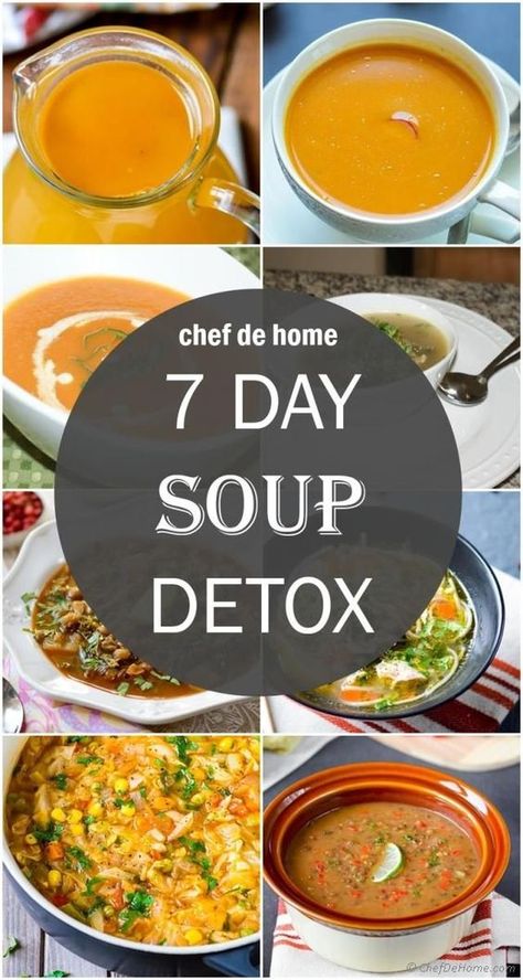 7 Day Soup Detox - 7 days, 7 detox soup recipes to make 2017 healthier than ever! Enjoy a soup everyday without feeling like on diet ever! Soup Cleanse Recipes, Detox Soup Recipes, Soup Cleanse, Smoothies Vegan, Healthy Detox Cleanse, Detox Diet Plan, Detox Soup, Clean Diet, Soup Diet