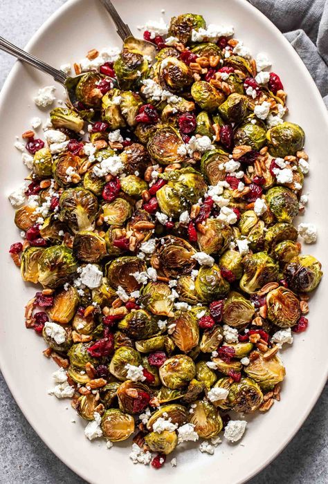 Balsamic Roasted Brussels Sprouts Thanksgiving Brussel Sprouts, Brussel Sprouts Cranberries, Butternut Squash Orzo, Squash Orzo, Balsamic Brussel Sprouts, Sprouting Sweet Potatoes, Brussel Sprout Recipes Roasted, Bacon Brussel Sprouts, Goat Cheese Recipes